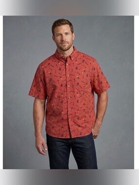 Duluth‎ Trading Co Mens xLarge BBQ Grill Print Shirt Relaxed Fit Short Sleeve